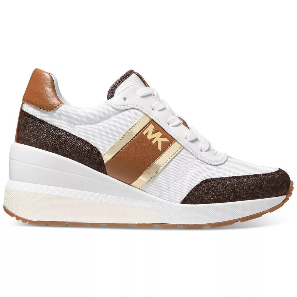 Michael Kors Mabel Brown MK Trainer Wedges Sneakers Shoes Flats Multi Size NEW - Picture 2 of 6